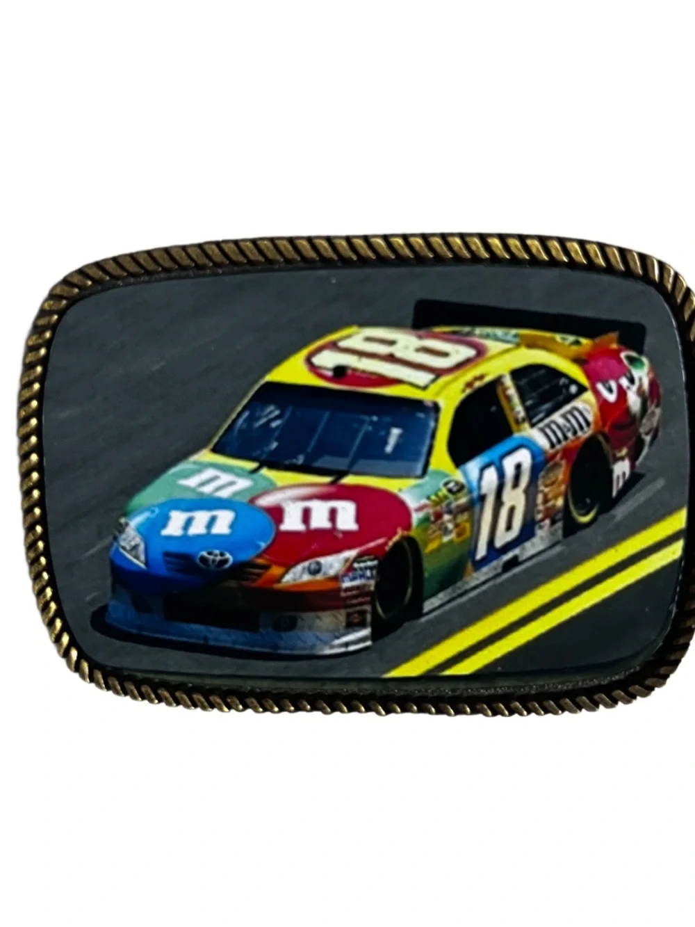 Kyle Busch's #18 M&M's NASCAR Multi-Colors ~ Gold Tone Metal Belt Buckle